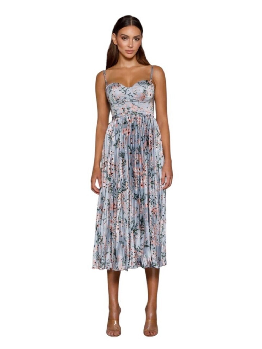 NEW Elle Zeitoune Milan Blue Midi Pleated  Dress Bodice Size 6
